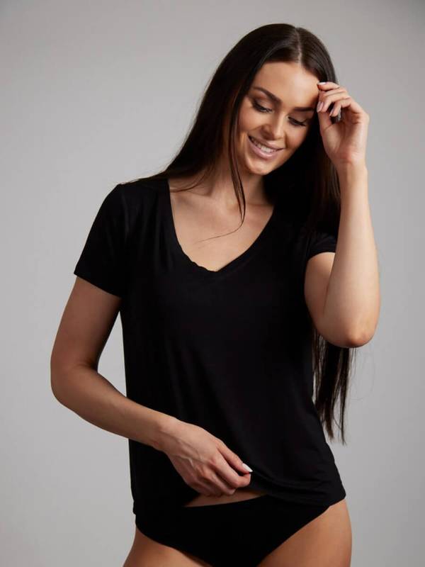 Bambus t-shirt med V-hals til damer, sort