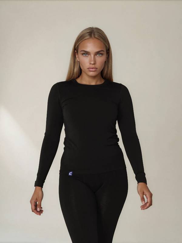 Coastland dame T-shirt med lange ærmer, med merinould, sort