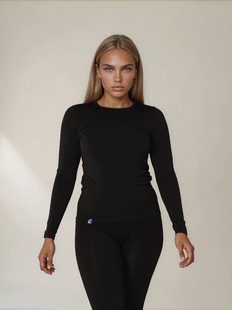 Coastland dame T-shirt med lange ærmer, med merinould, sort