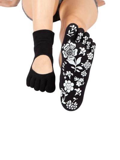 Sorte TOETOE yoga & pilates anti-slip tåstrømper Serene