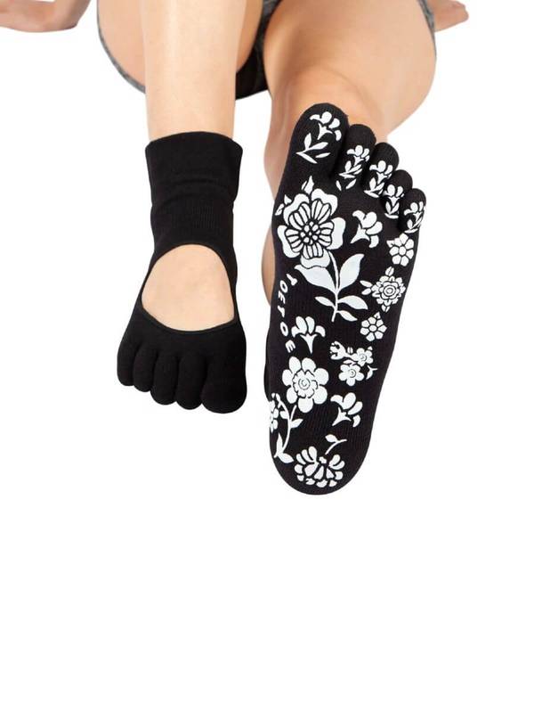 Sorte TOETOE yoga & pilates anti-slip tåstrømper Serene