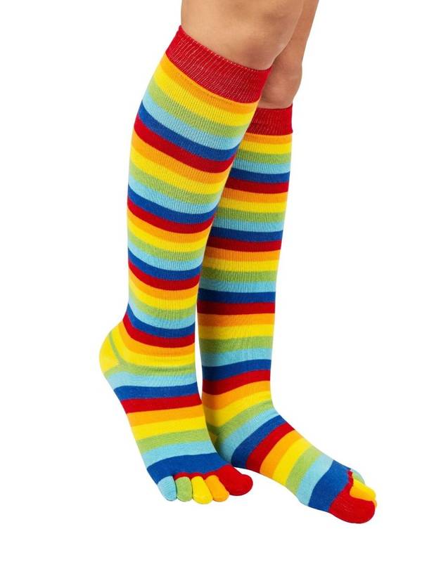 Rainbow stribede knæhøje tåstrømper fra TOETOE, One-size – alternativt billede