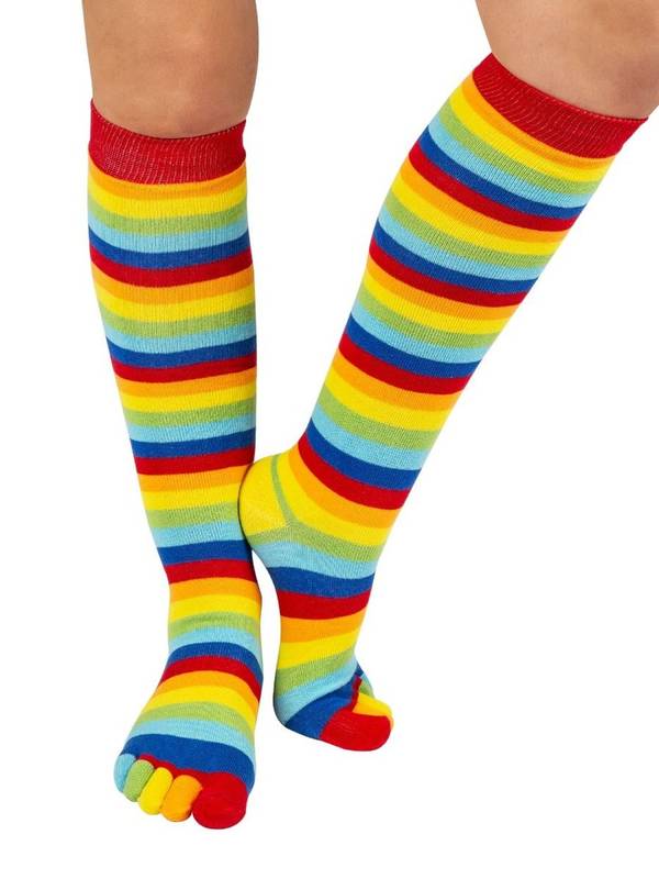 Rainbow stribede knæhøje tåstrømper fra TOETOE, One-size