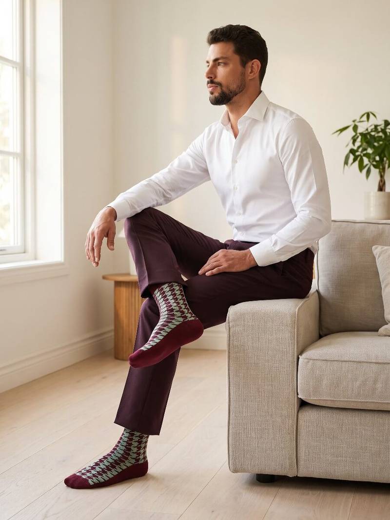 Bordeaux & grøn ternet sokker fra Socks CPH
