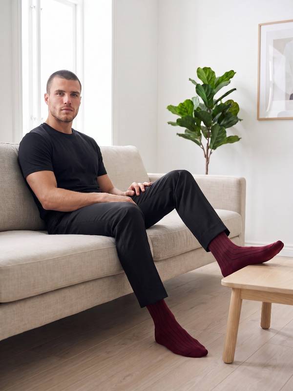 Bordeaux klassiske bomuldsstrømper med rib fra Socks CPH