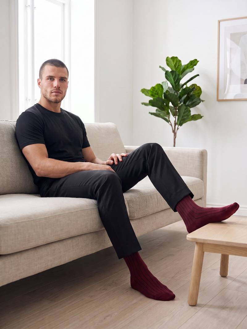 Bordeaux klassiske bomuldsstrømper med rib fra Socks CPH