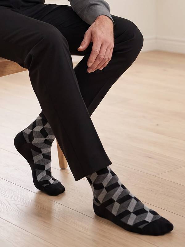 Sorte strømper med box mønster, Socks CPH