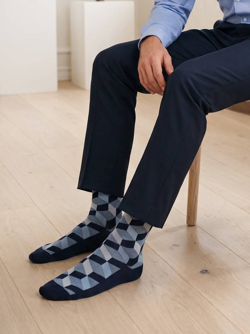 Navy strømper med box mønster, Socks CPH